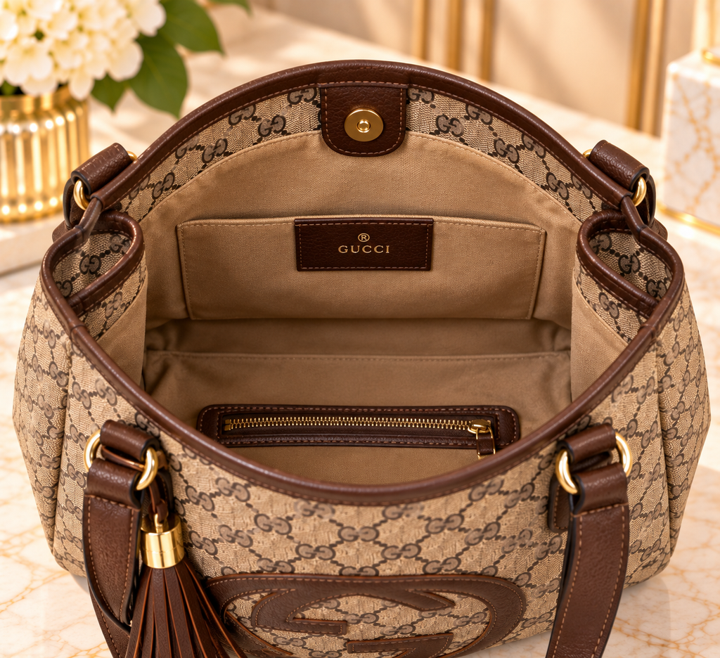 Monogram-Style Fashion Tote Bag – Brown & Tan