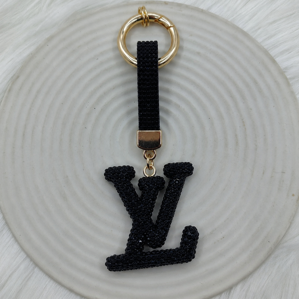 Crystal Monogram Fashion Keychain & Bag Charm – Black or Red