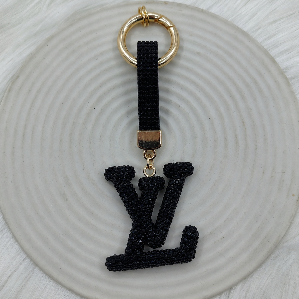Crystal Monogram Fashion Keychain & Bag Charm – Black or Red