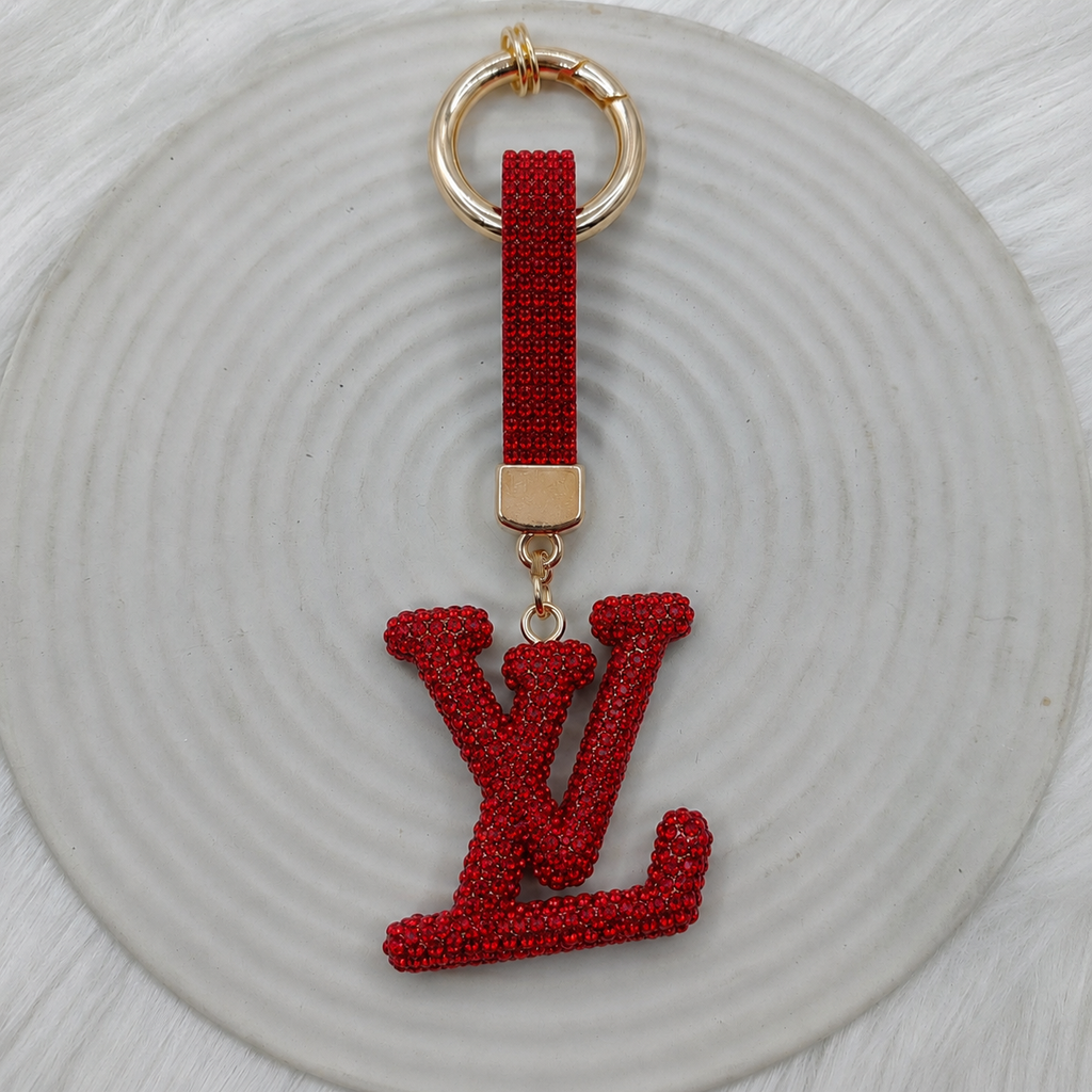 Crystal Monogram Fashion Keychain & Bag Charm – Black or Red