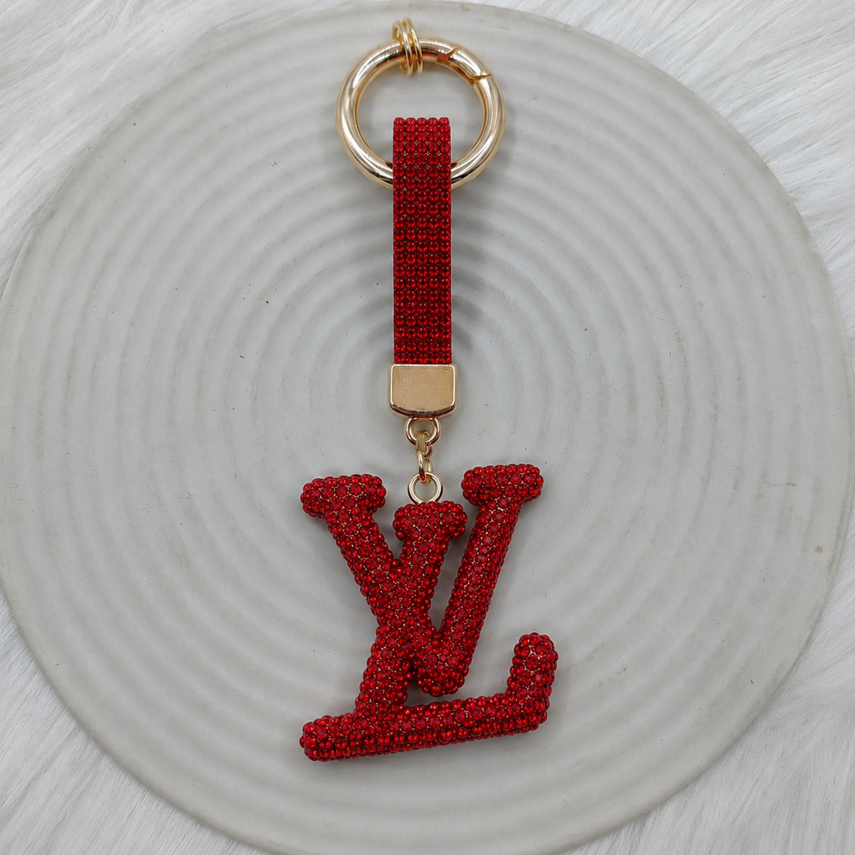 Crystal Monogram Fashion Keychain & Bag Charm – Black or Red