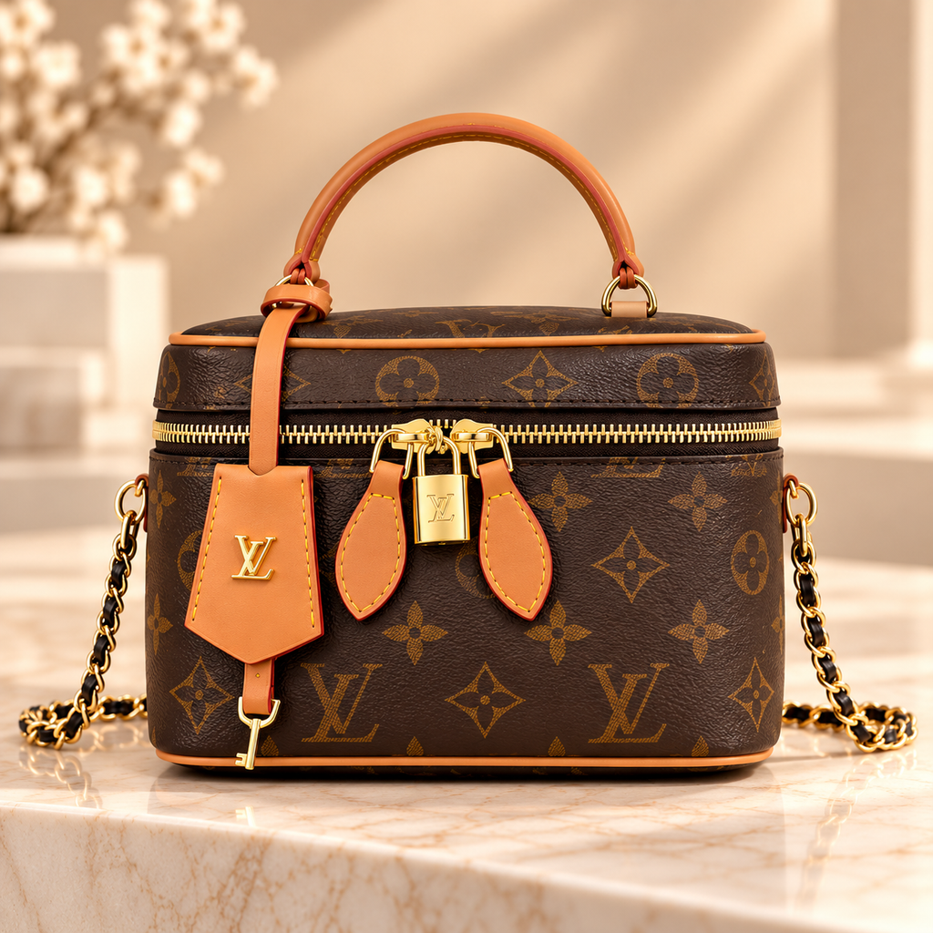 👑Fashion Monogram Vanity Crossbody Bag with Top Handle & Chain Strap