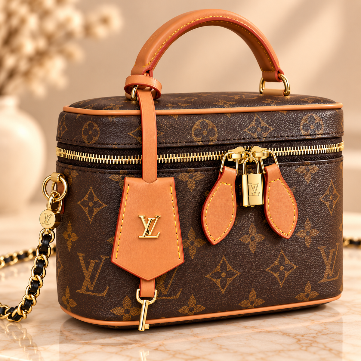 👑Fashion Monogram Vanity Crossbody Bag with Top Handle & Chain Strap