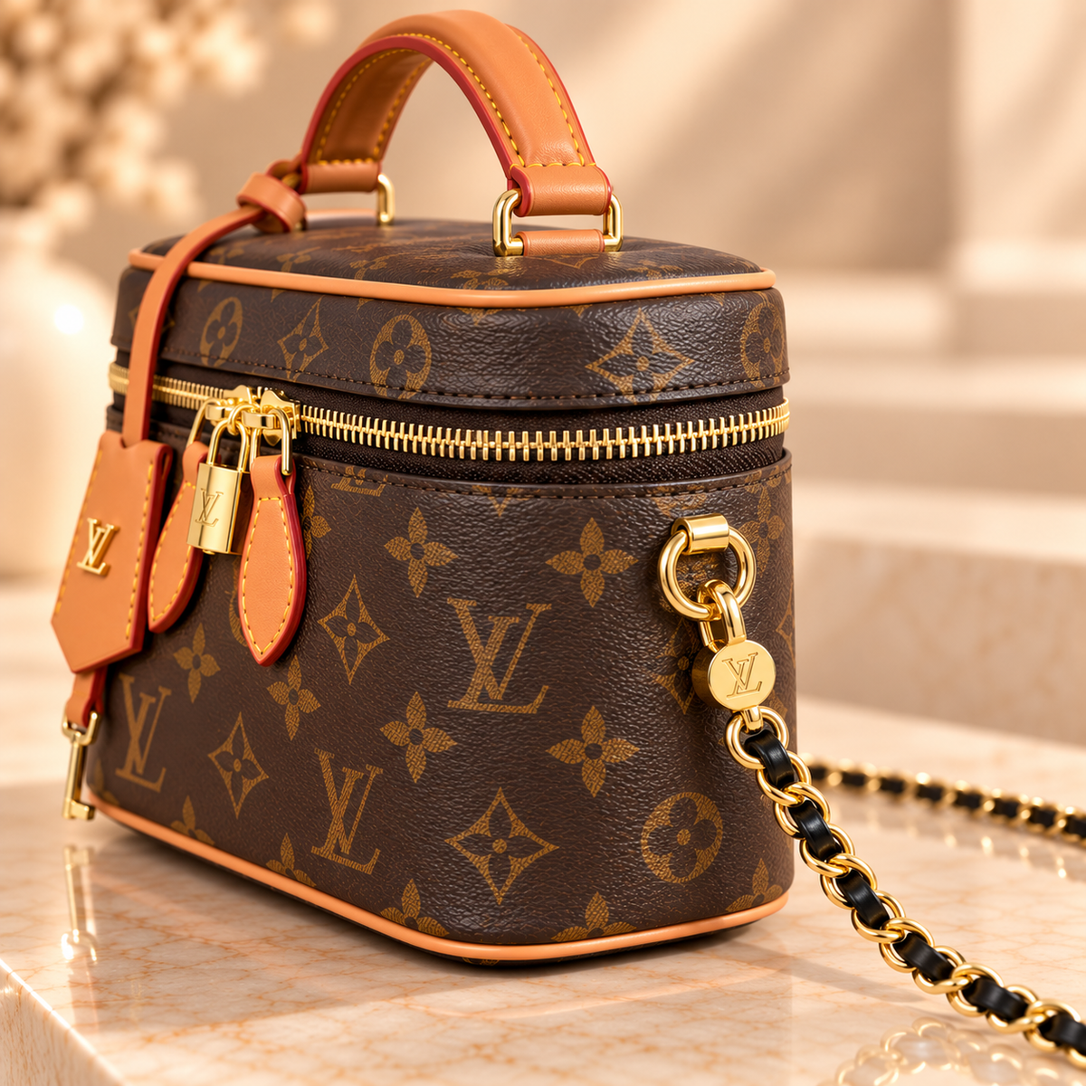 👑Fashion Monogram Vanity Crossbody Bag with Top Handle & Chain Strap