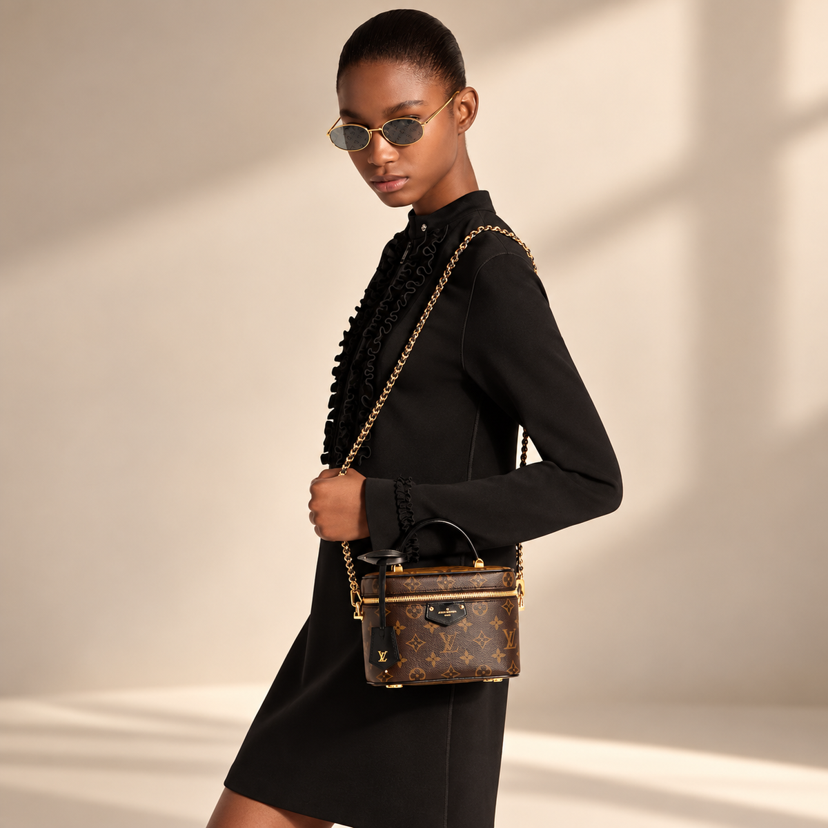 👑Fashion Monogram Vanity Crossbody Bag with Top Handle & Chain Strap