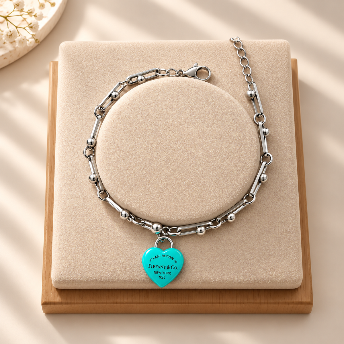 👑Heart Lock Charm Link Bracelet – Titanium Steel | Blue & Pink