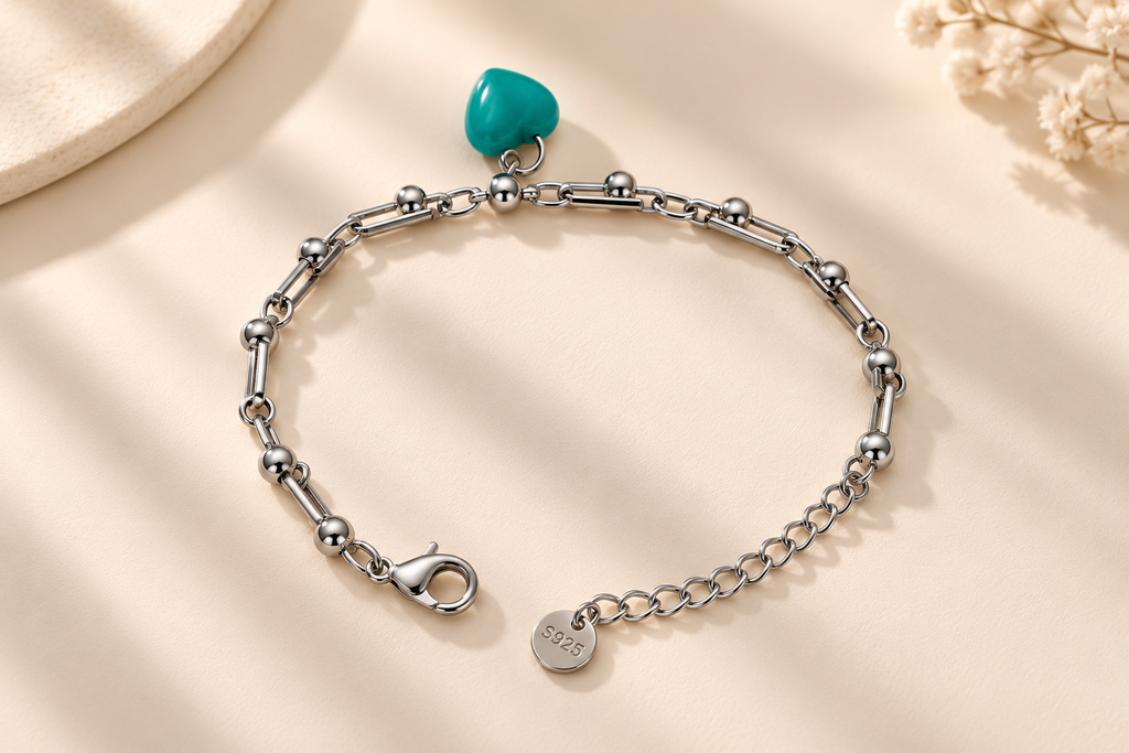 👑Heart Lock Charm Link Bracelet – Titanium Steel | Blue & Pink