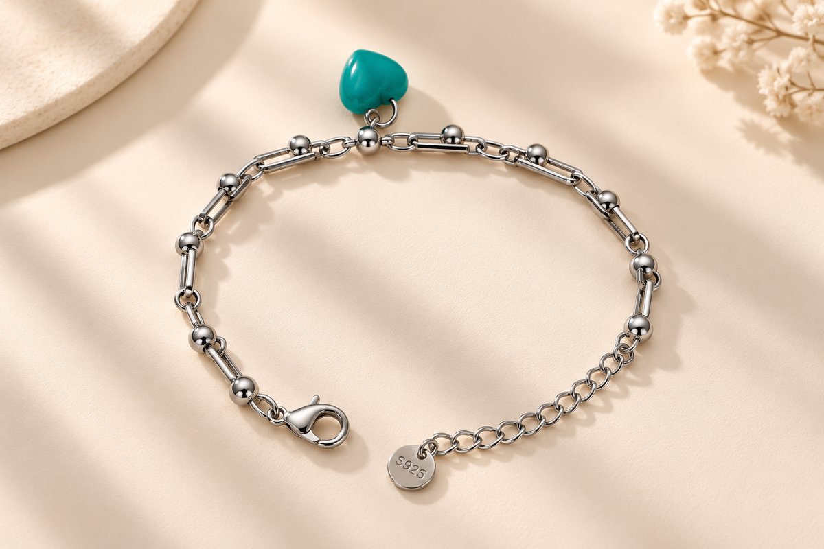 👑Heart Lock Charm Link Bracelet – Titanium Steel | Blue & Pink