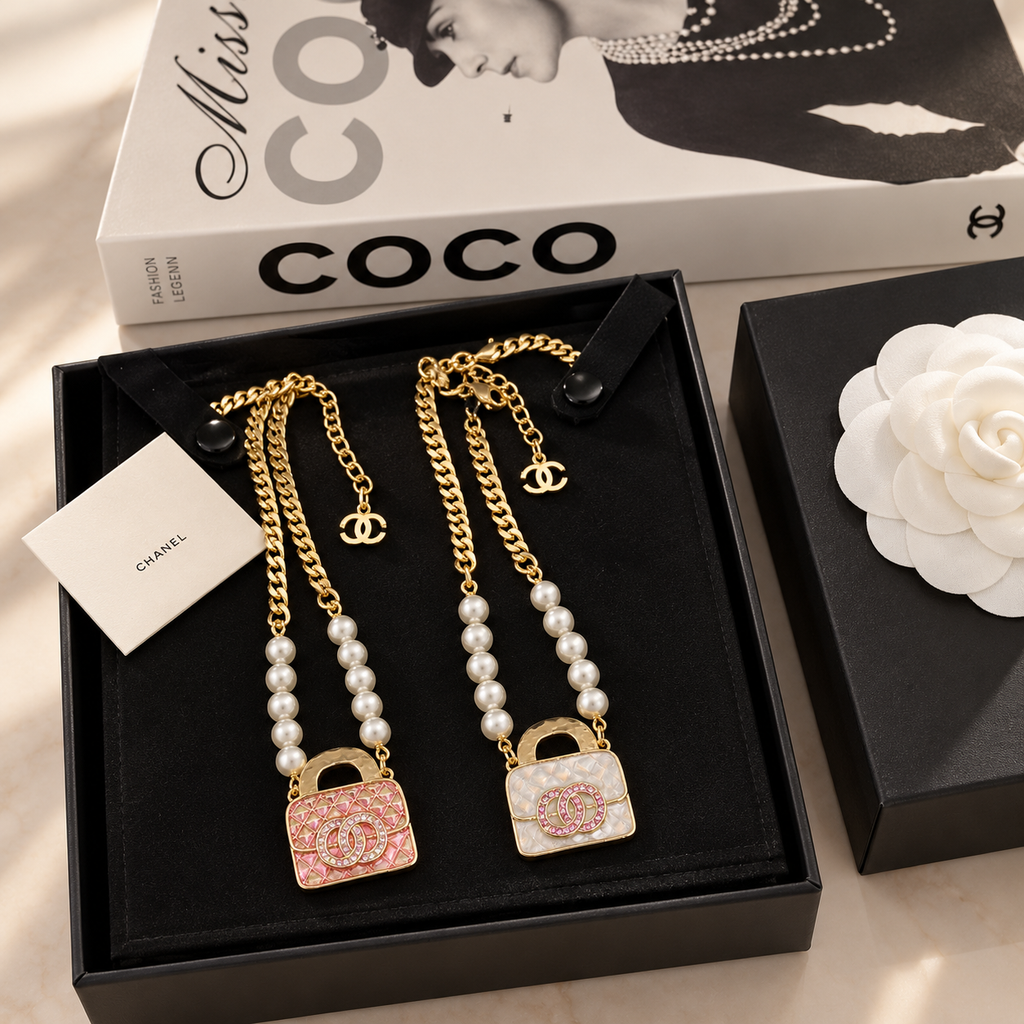 👑 Pearl & Handbag Charm Jewelry – Necklaces & Earrings | Pink & White