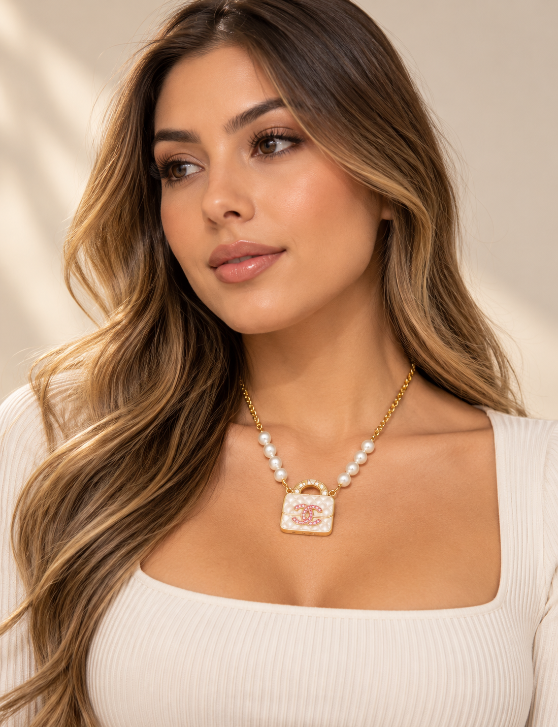 👑 Pearl & Handbag Charm Jewelry – Necklaces & Earrings | Pink & White
