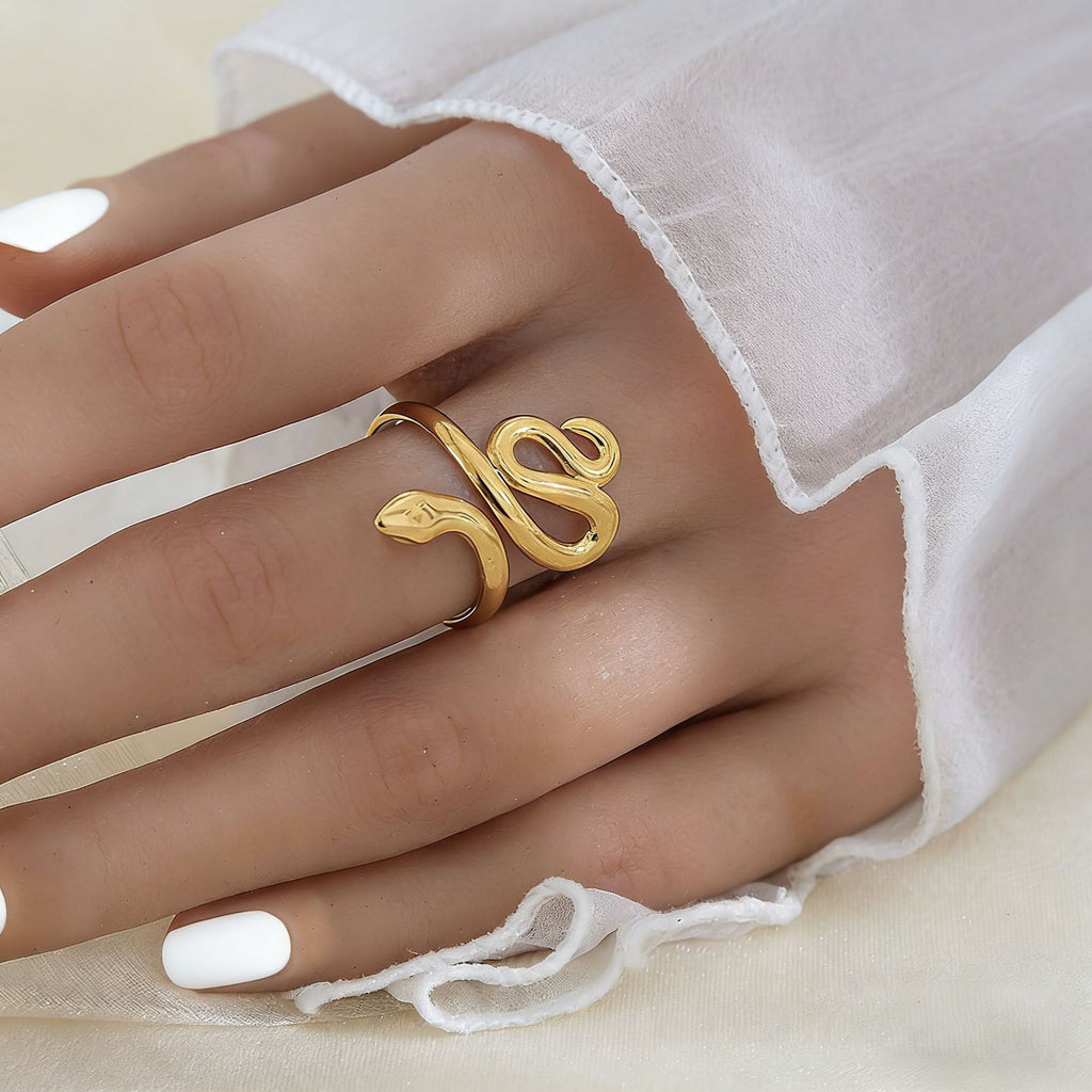 👑Adjustable Snake Wrap Ring – Stainless Steel | Gold & Silver