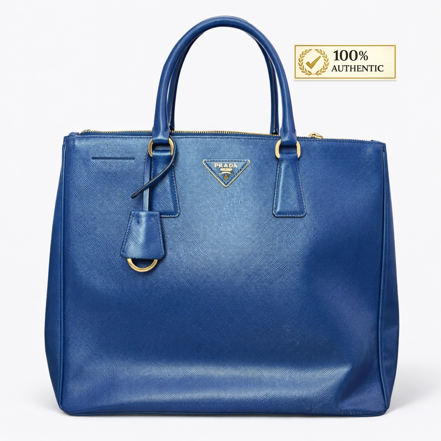 Prada  Saffiano Lux Medium Galleria Double Zip Tote Bluette