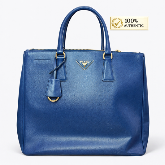 Prada  Saffiano Lux Medium Galleria Double Zip Tote Bluette