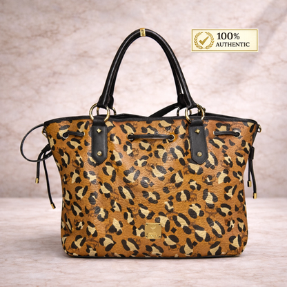 MCM Visetos Leopard Print Leather Satchel