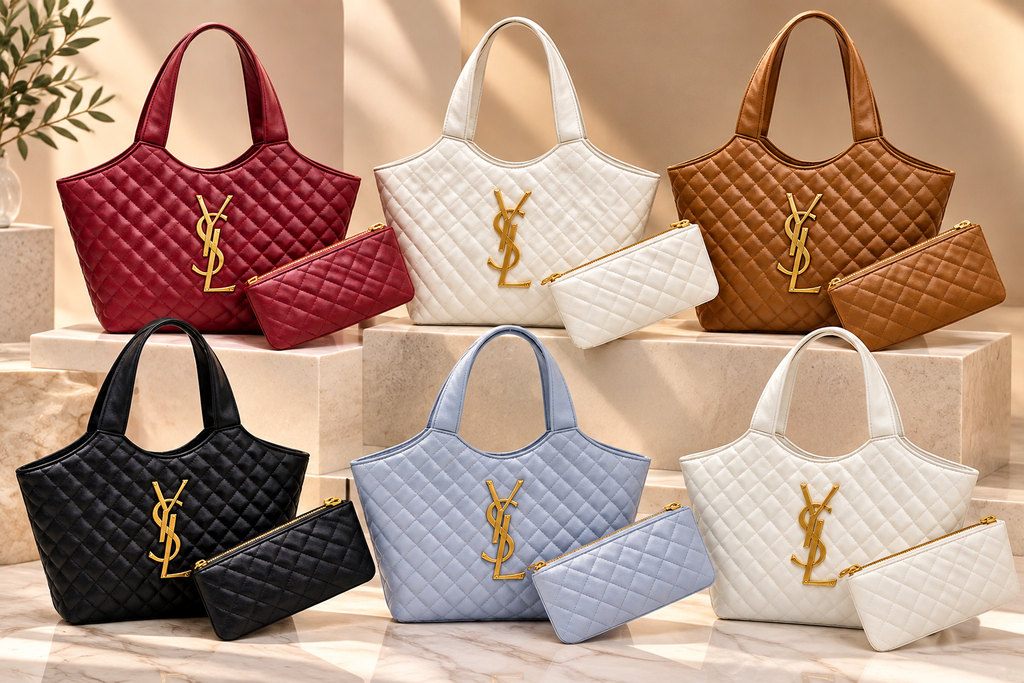 👑 Fashion Quilted Tote Bag with Matching Pouch | Multiple Colors