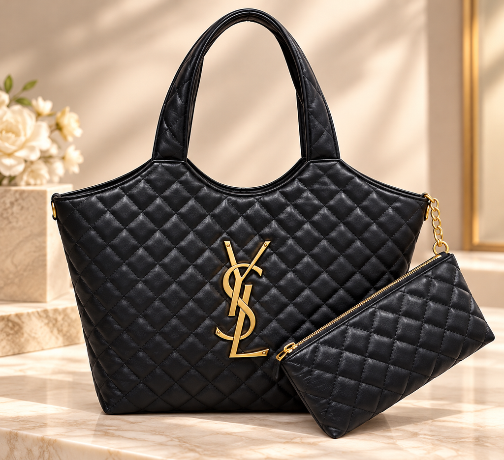 👑 Fashion Quilted Tote Bag with Matching Pouch | Multiple Colors