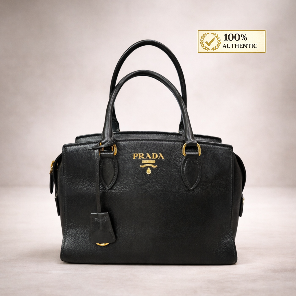 Authentic Prada Galleria Small Saffiano Leather Top Handle Crossbody Bag – Black