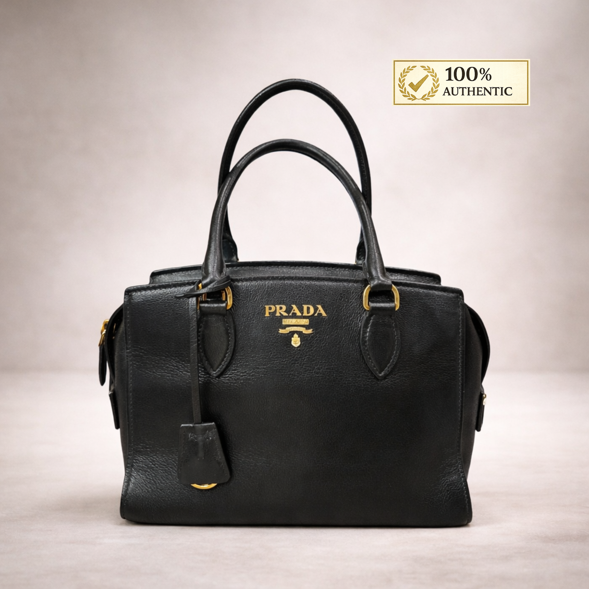 Authentic Prada Galleria Small Saffiano Leather Top Handle Crossbody Bag – Black