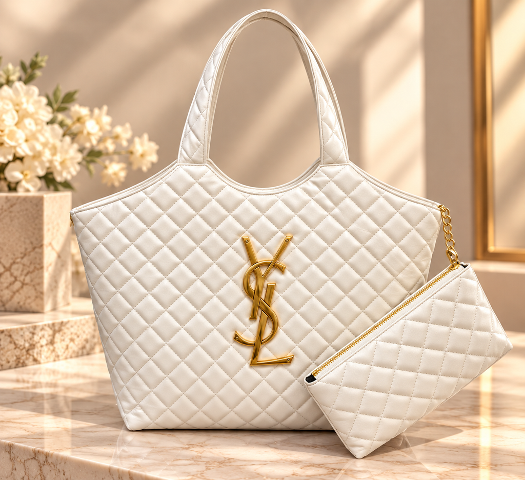 👑 Fashion Quilted Tote Bag with Matching Pouch | Multiple Colors