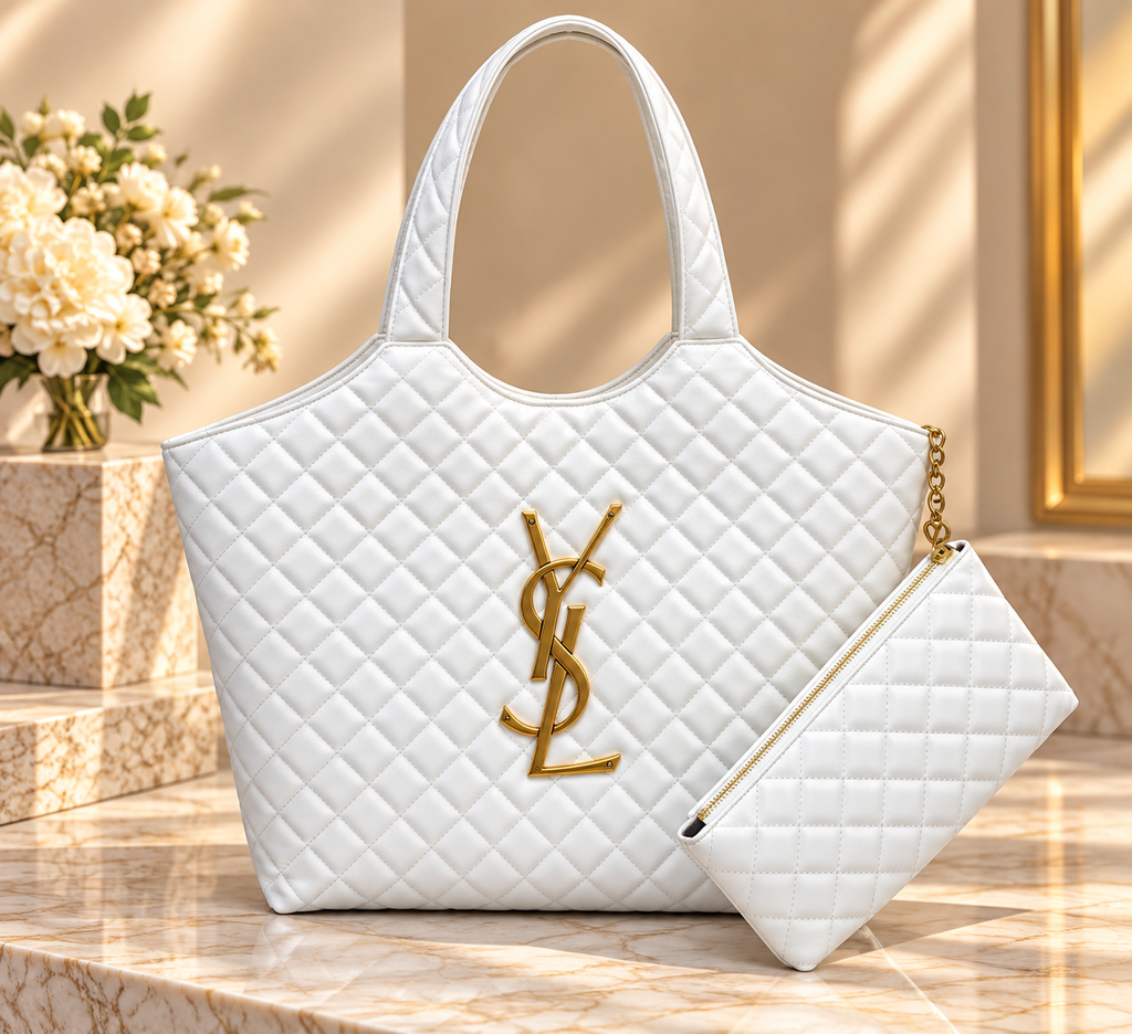 👑 Fashion Quilted Tote Bag with Matching Pouch | Multiple Colors
