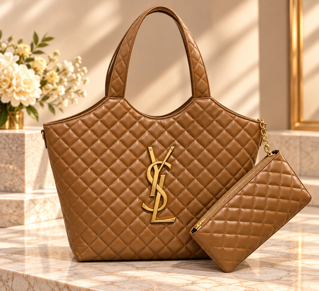 👑 Fashion Quilted Tote Bag with Matching Pouch | Multiple Colors