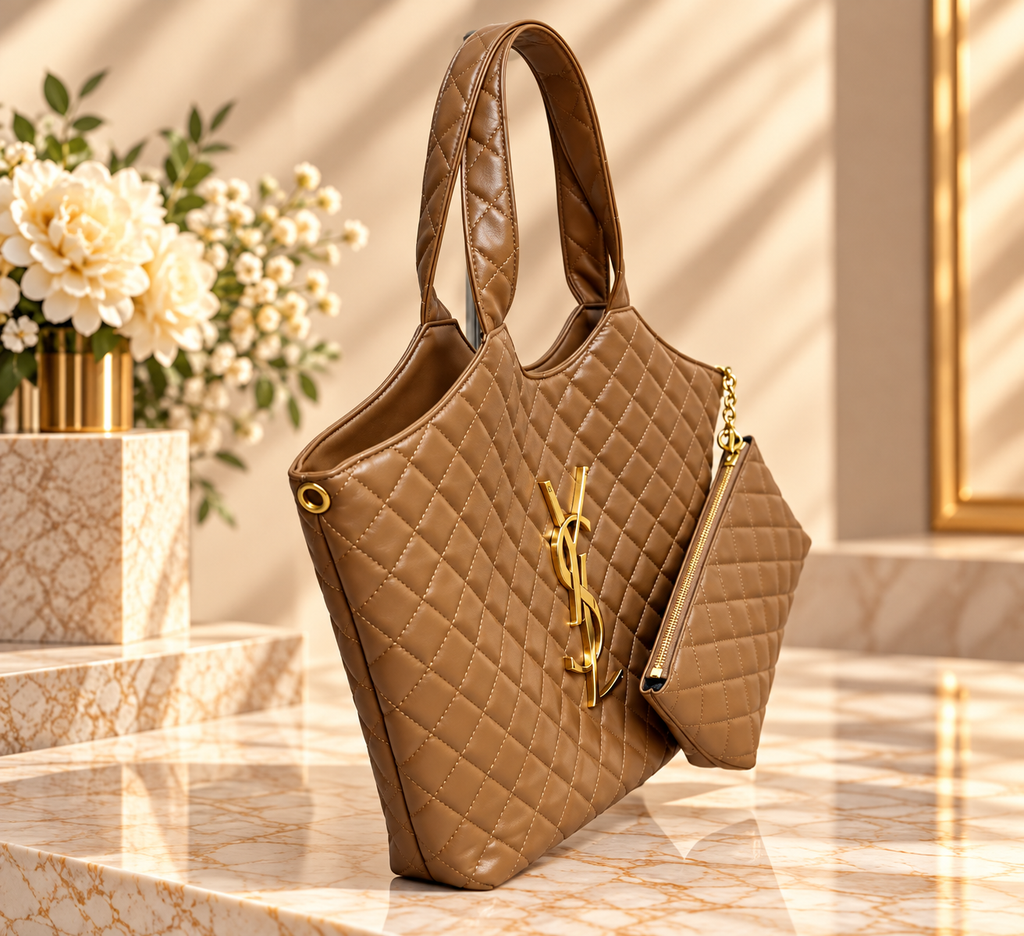👑 Fashion Quilted Tote Bag with Matching Pouch | Multiple Colors