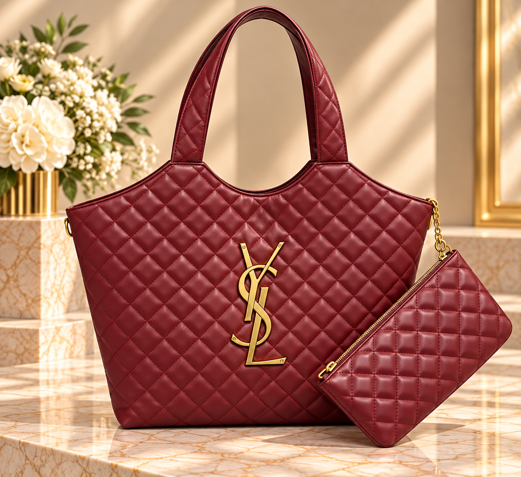 👑 Fashion Quilted Tote Bag with Matching Pouch | Multiple Colors