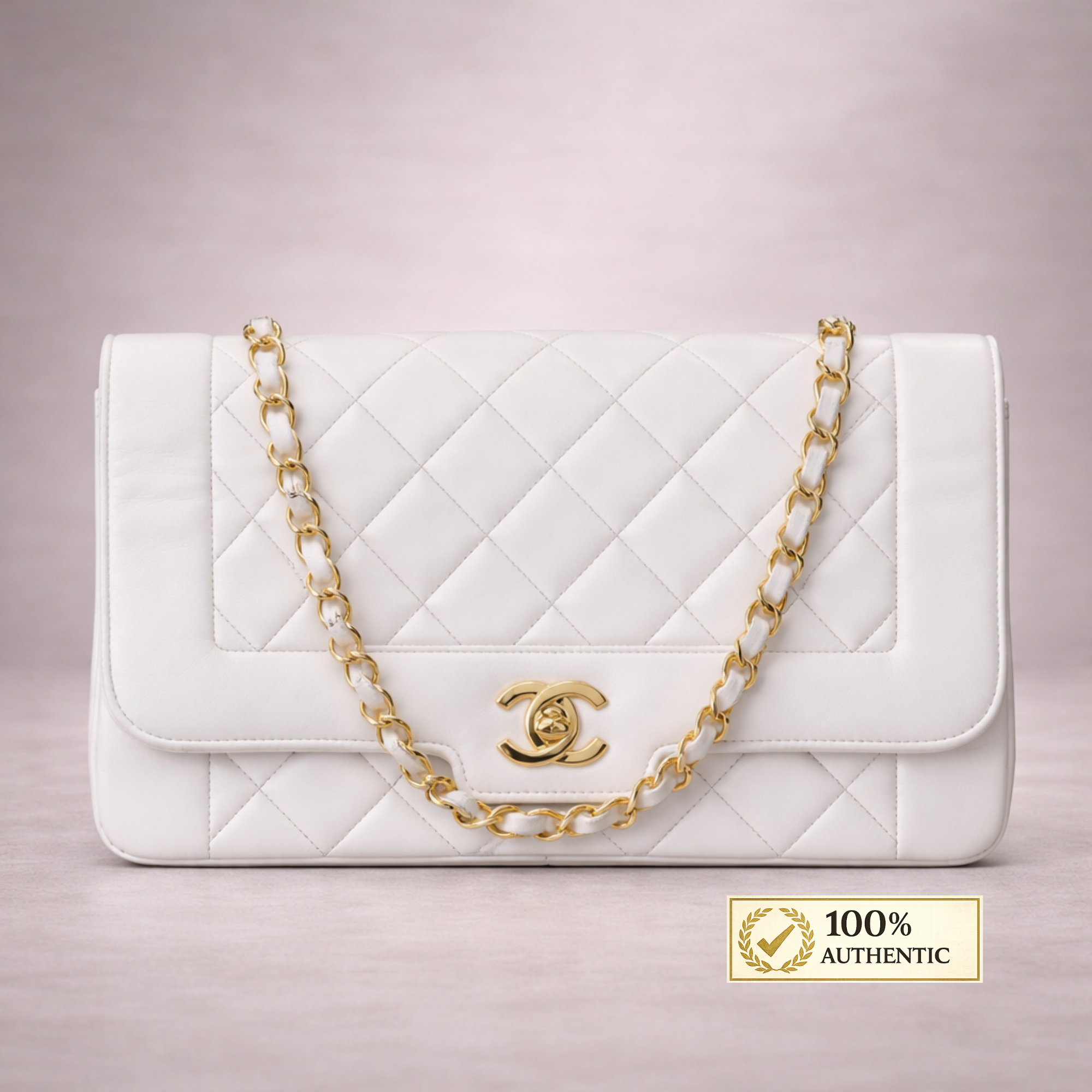 Chanel Matelasse Diana Flap Chain Shoulder White