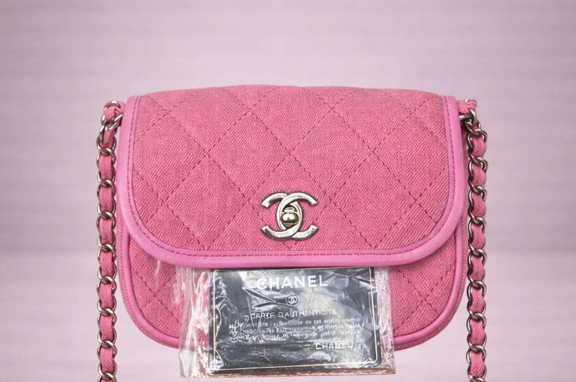 Chanel 21S Neon Pink Denim Small Messenger Bag