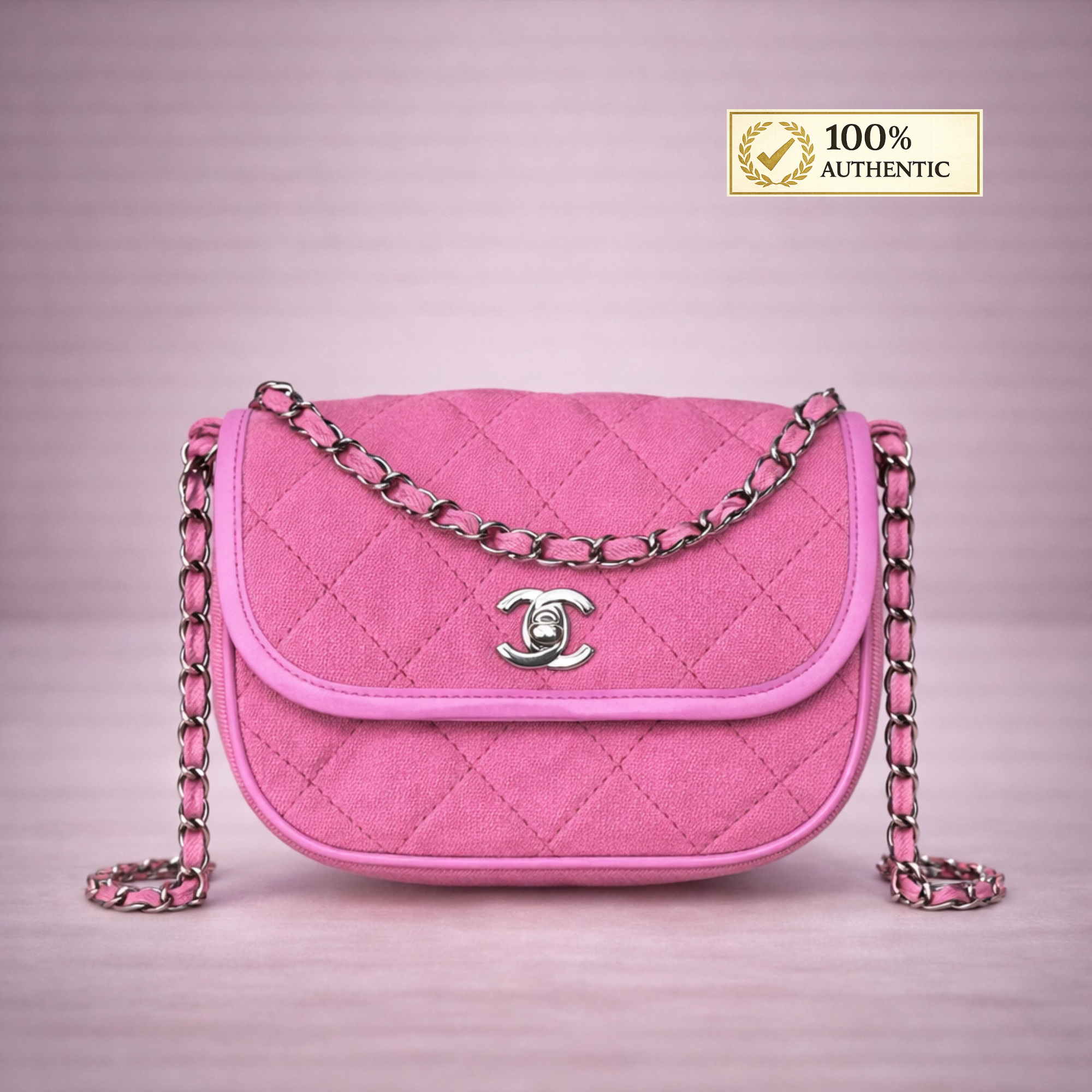 Chanel 21S Neon Pink Denim Small Messenger Bag