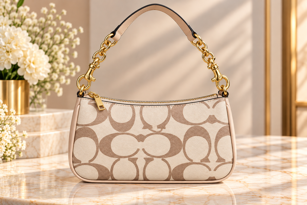 👑 Monogram Fashion Signature Print Shoulder Bag | Khaki, Pink & Black