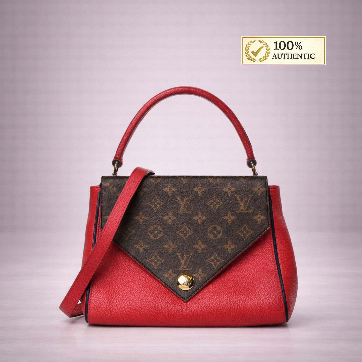 Louis Vuitton Red Leather Double V Shoulder Bag