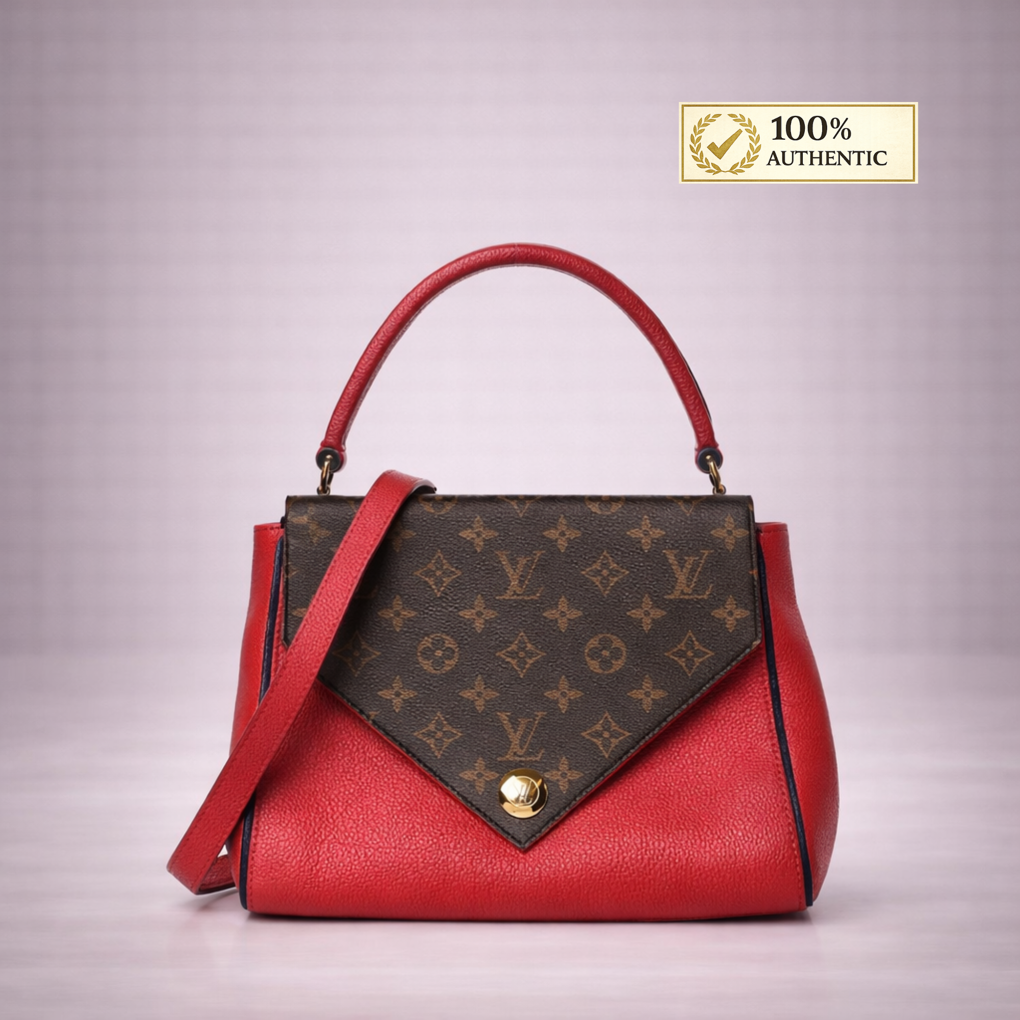 Louis Vuitton Red Leather Double V Shoulder Bag