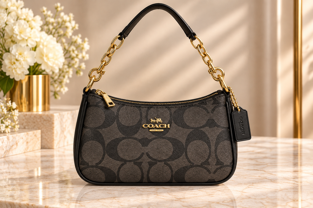 👑 Monogram Fashion Signature Print Shoulder Bag | Khaki, Pink & Black