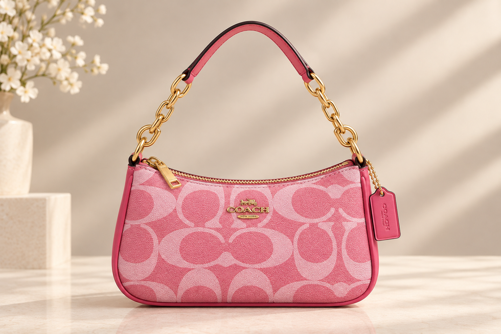 👑 Monogram Fashion Signature Print Shoulder Bag | Khaki, Pink & Black