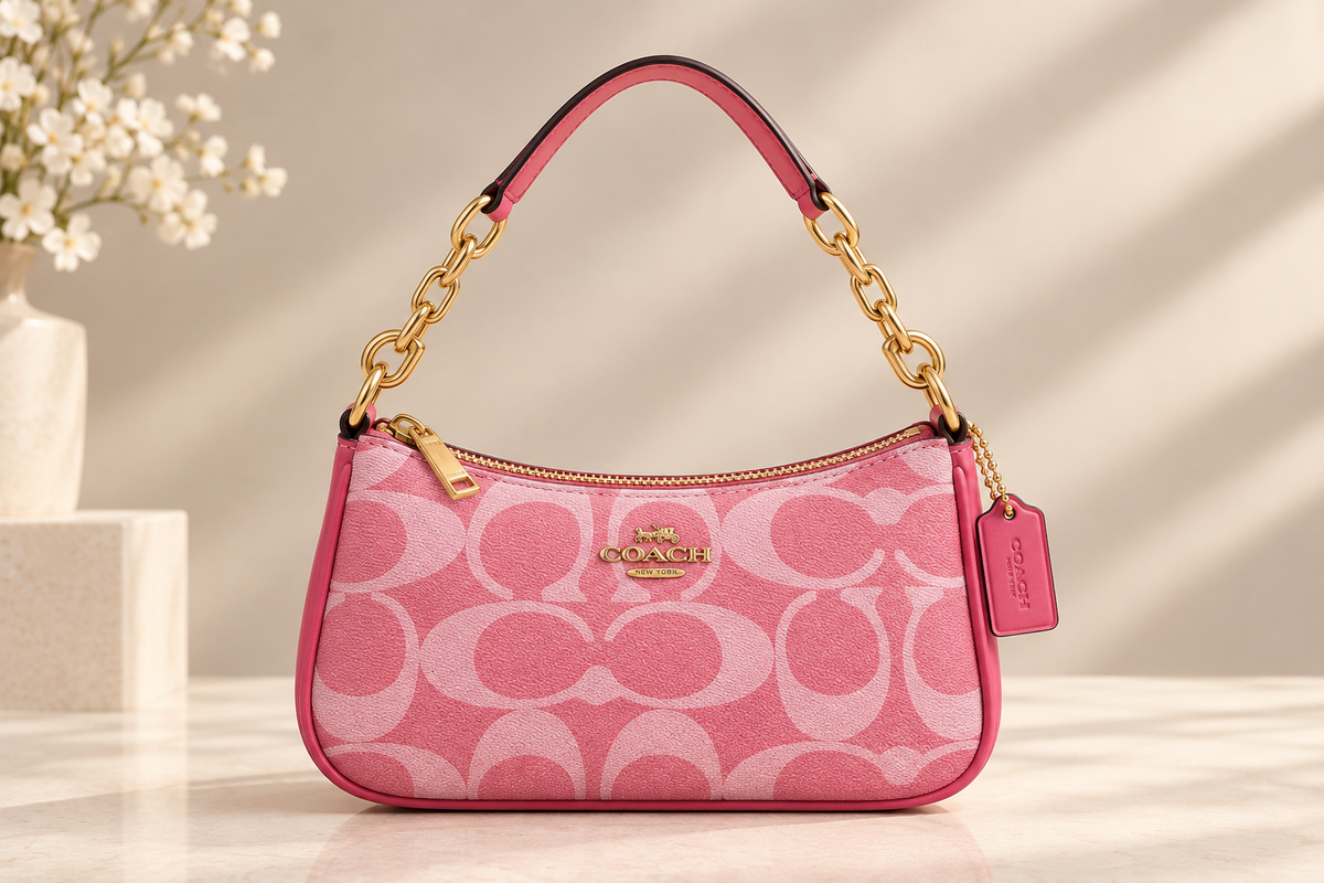👑 Monogram Fashion Signature Print Shoulder Bag | Khaki, Pink & Black