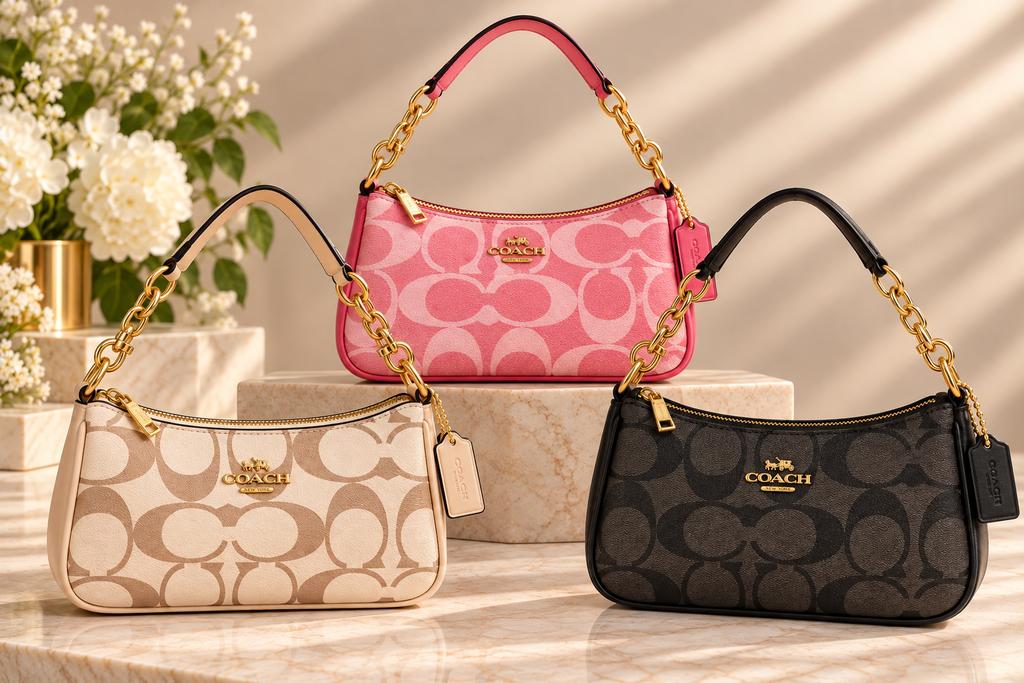 👑 Monogram Fashion Signature Print Shoulder Bag | Khaki, Pink & Black