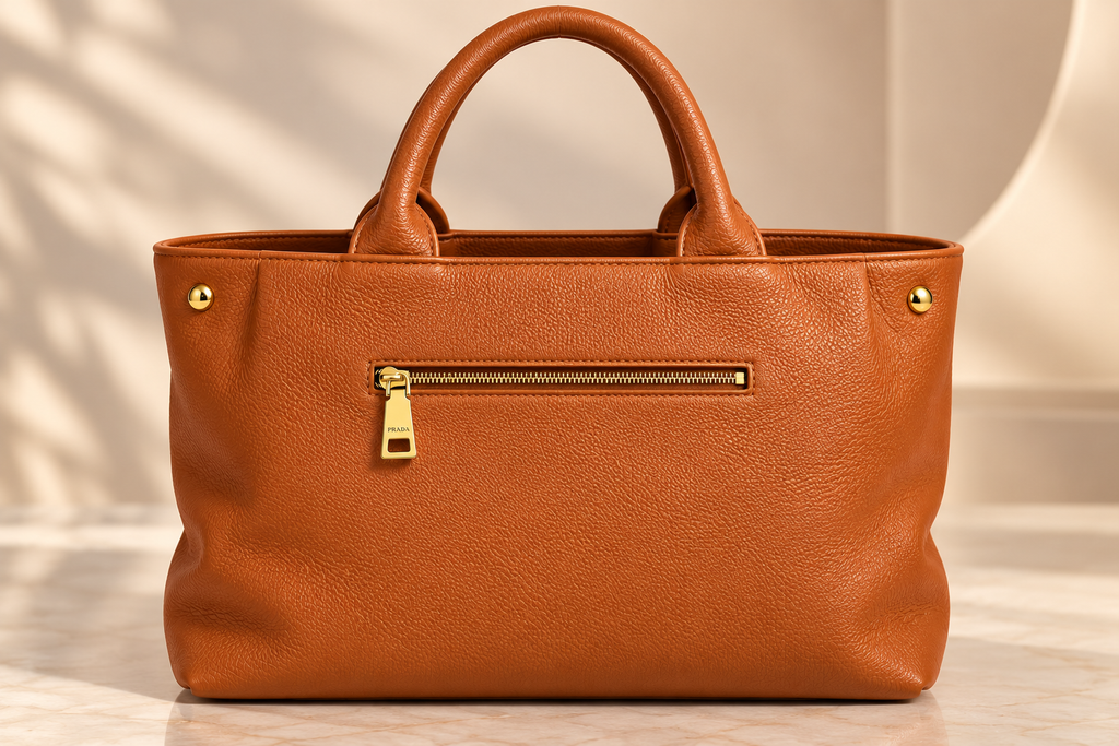 👑 Structured Pebbled-Texture Tote Bag with Detachable Strap | Caramel