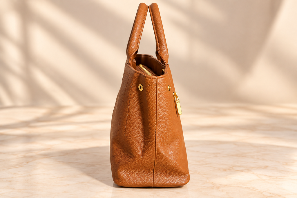 👑 Structured Pebbled-Texture Tote Bag with Detachable Strap | Caramel