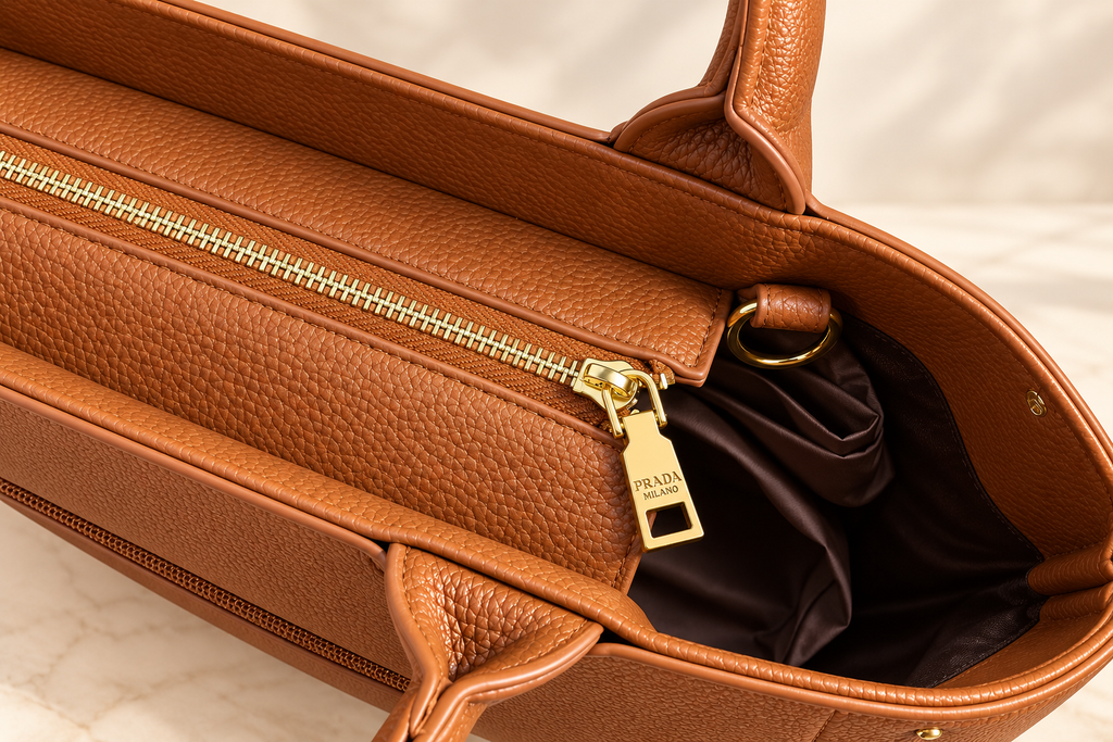 👑 Structured Pebbled-Texture Tote Bag with Detachable Strap | Caramel