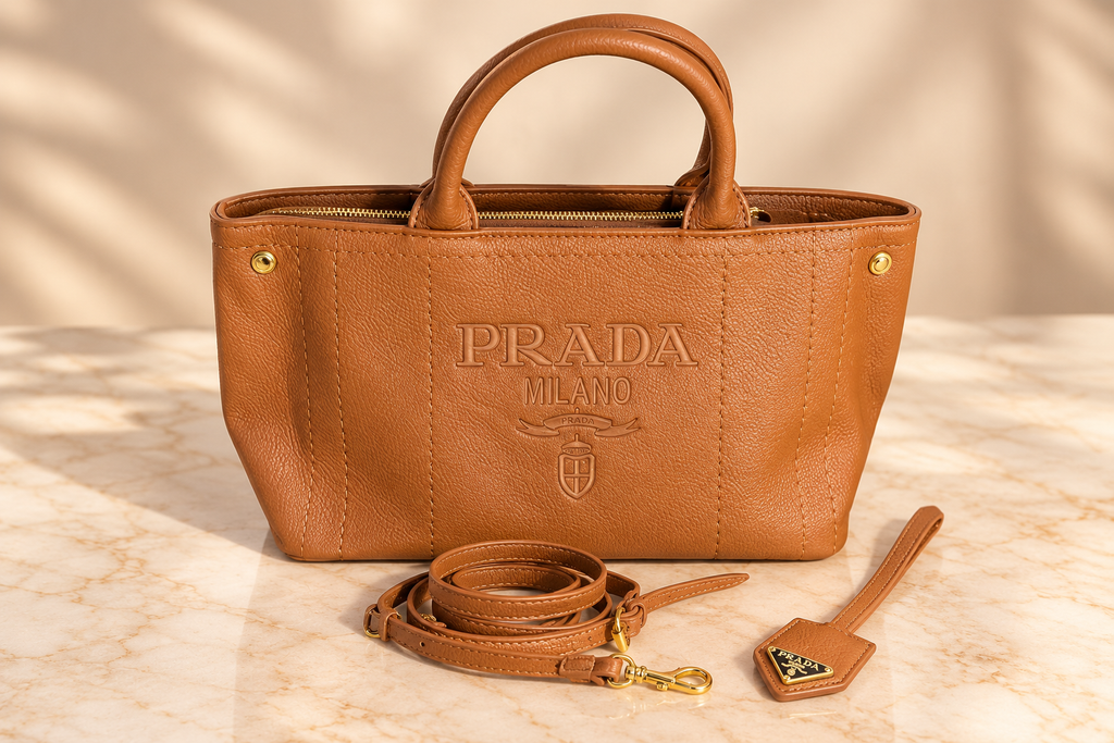 👑 Structured Pebbled-Texture Tote Bag with Detachable Strap | Caramel