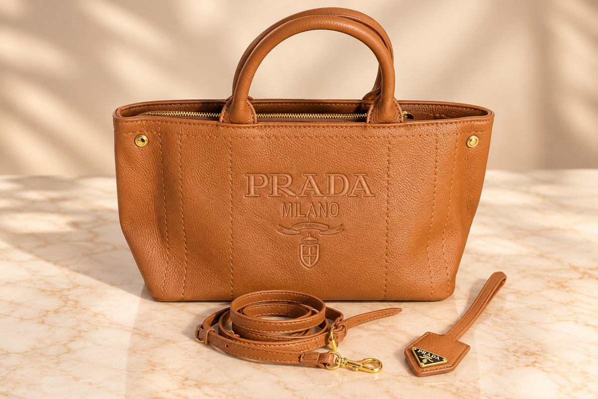 👑 Structured Pebbled-Texture Tote Bag with Detachable Strap | Caramel