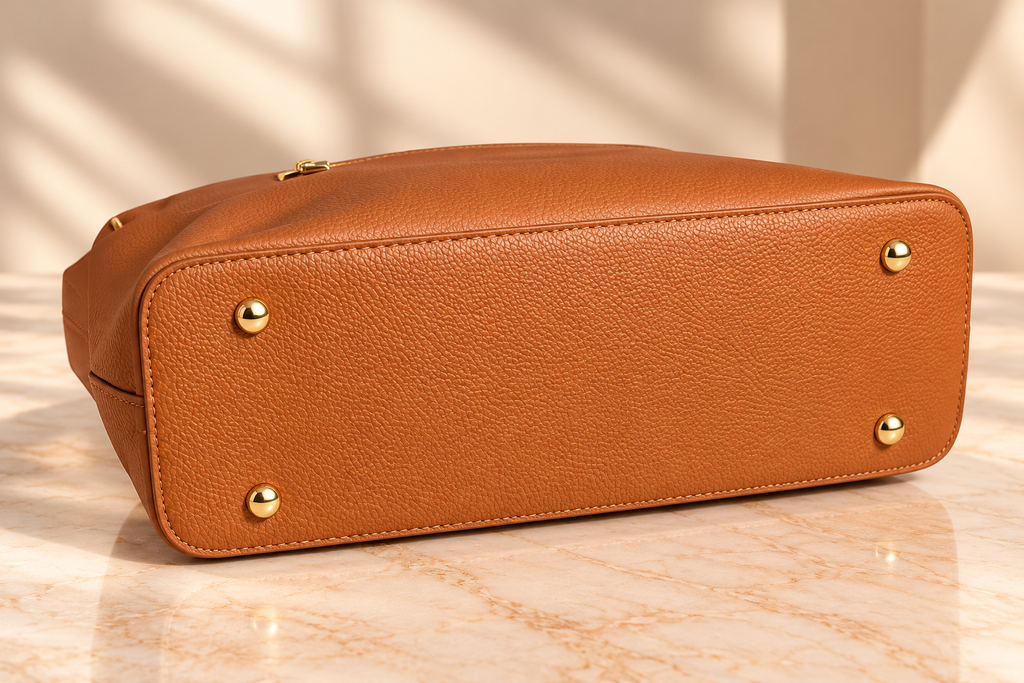 👑 Structured Pebbled-Texture Tote Bag with Detachable Strap | Caramel