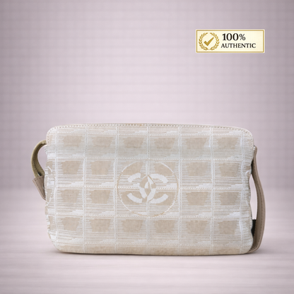 Beige Nylon Jacquard Travel Pouch