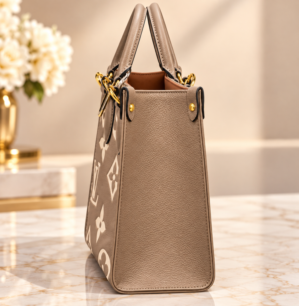 👑 Structured Tote Bag with Adjustable Strap & Matching Round Pouch | Taupe
