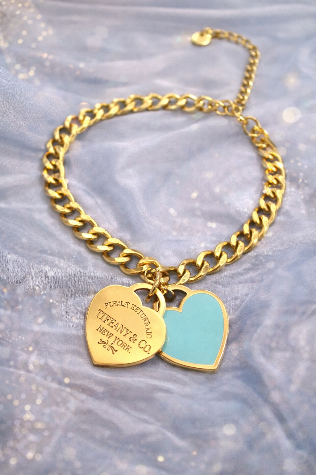 Lux-Inspired Double Heart Gold Bracelet | Stainless Steel | Tiffany Style
