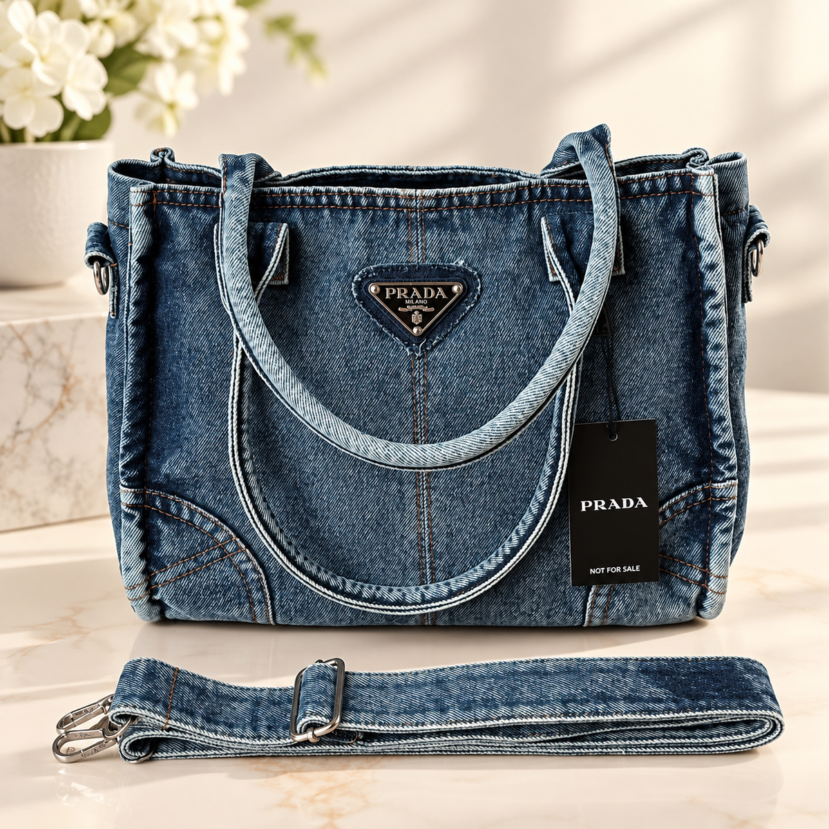 👑 GWP Prada Denim Tote Bag | 3 Colors | Detachable Shoulder Strap