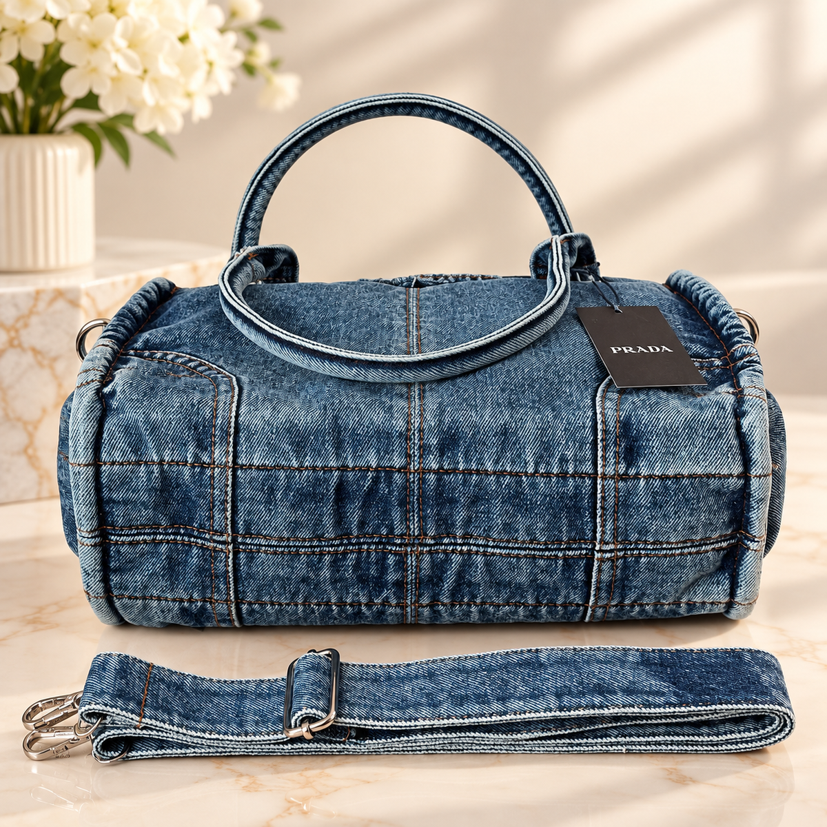 👑 GWP Prada Denim Tote Bag | 3 Colors | Detachable Shoulder Strap