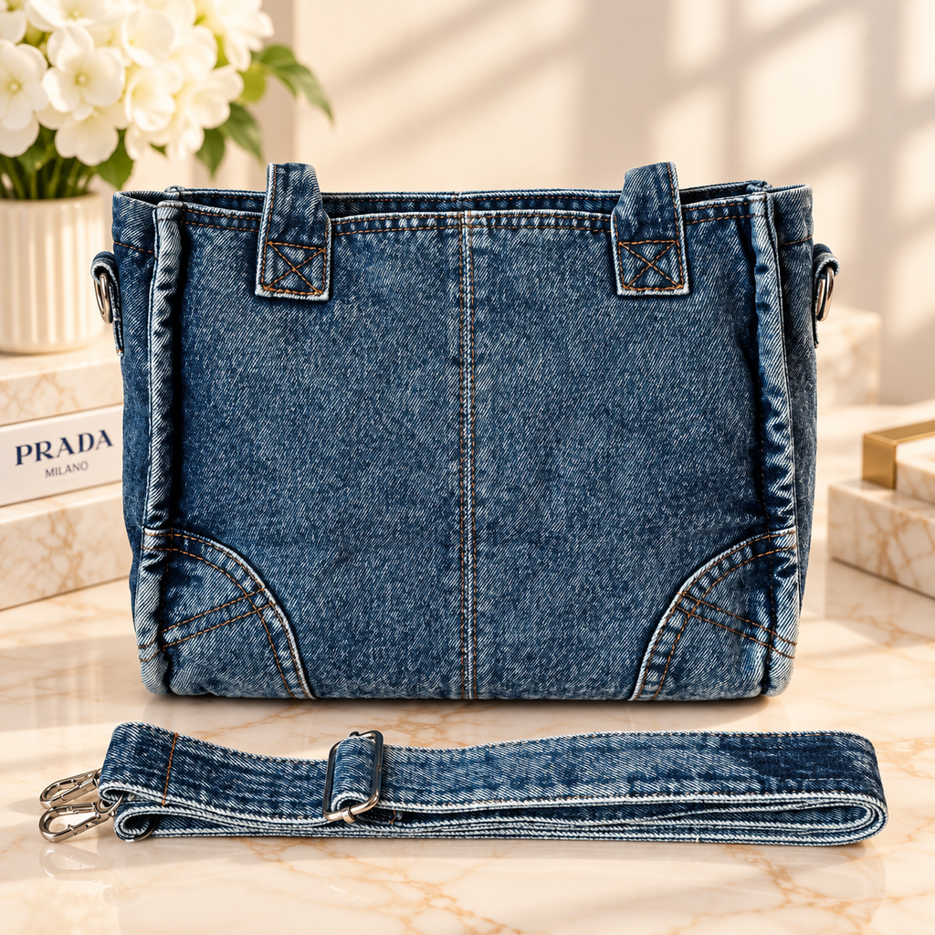 👑 GWP Prada Denim Tote Bag | 3 Colors | Detachable Shoulder Strap