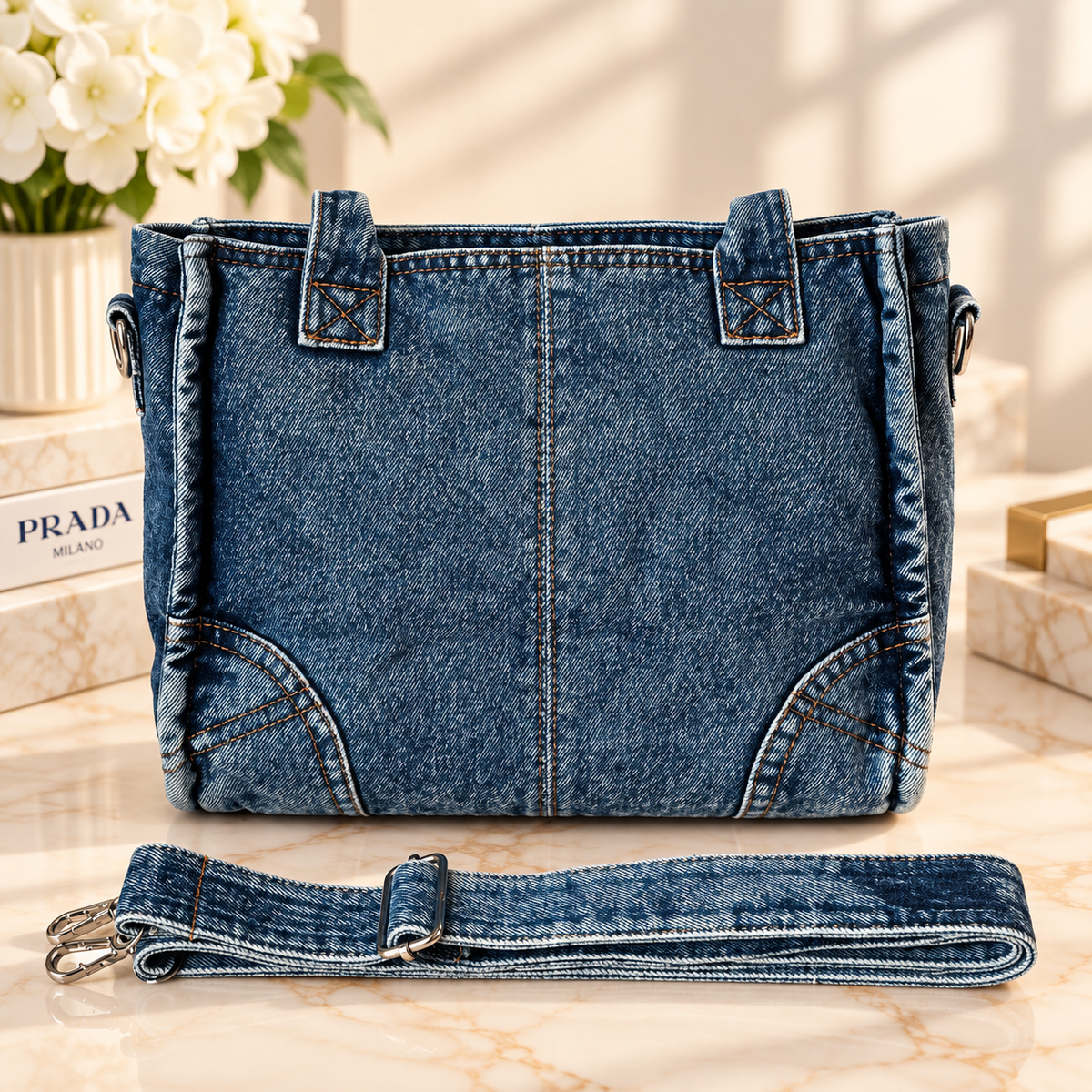 👑 GWP Prada Denim Tote Bag | 3 Colors | Detachable Shoulder Strap